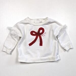 Cat & Jack Sweatshirt Baby Girls Size 0-3m White Bow Christmas Holiday Frilly